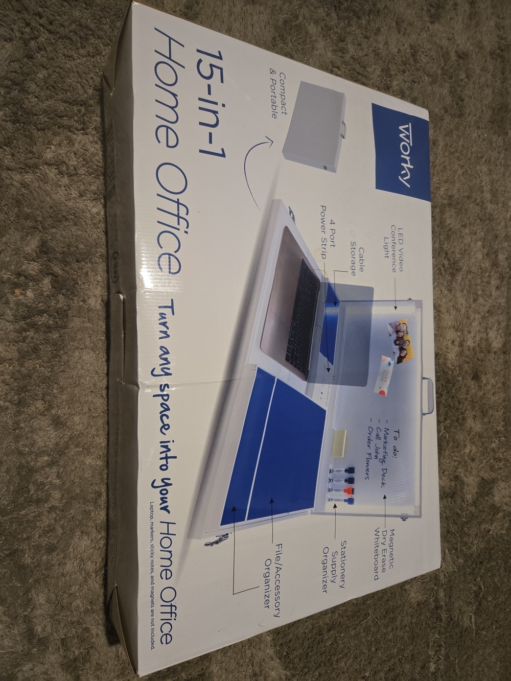 Workly 15-in-1 Home Office Desk Organizer - Blue/White